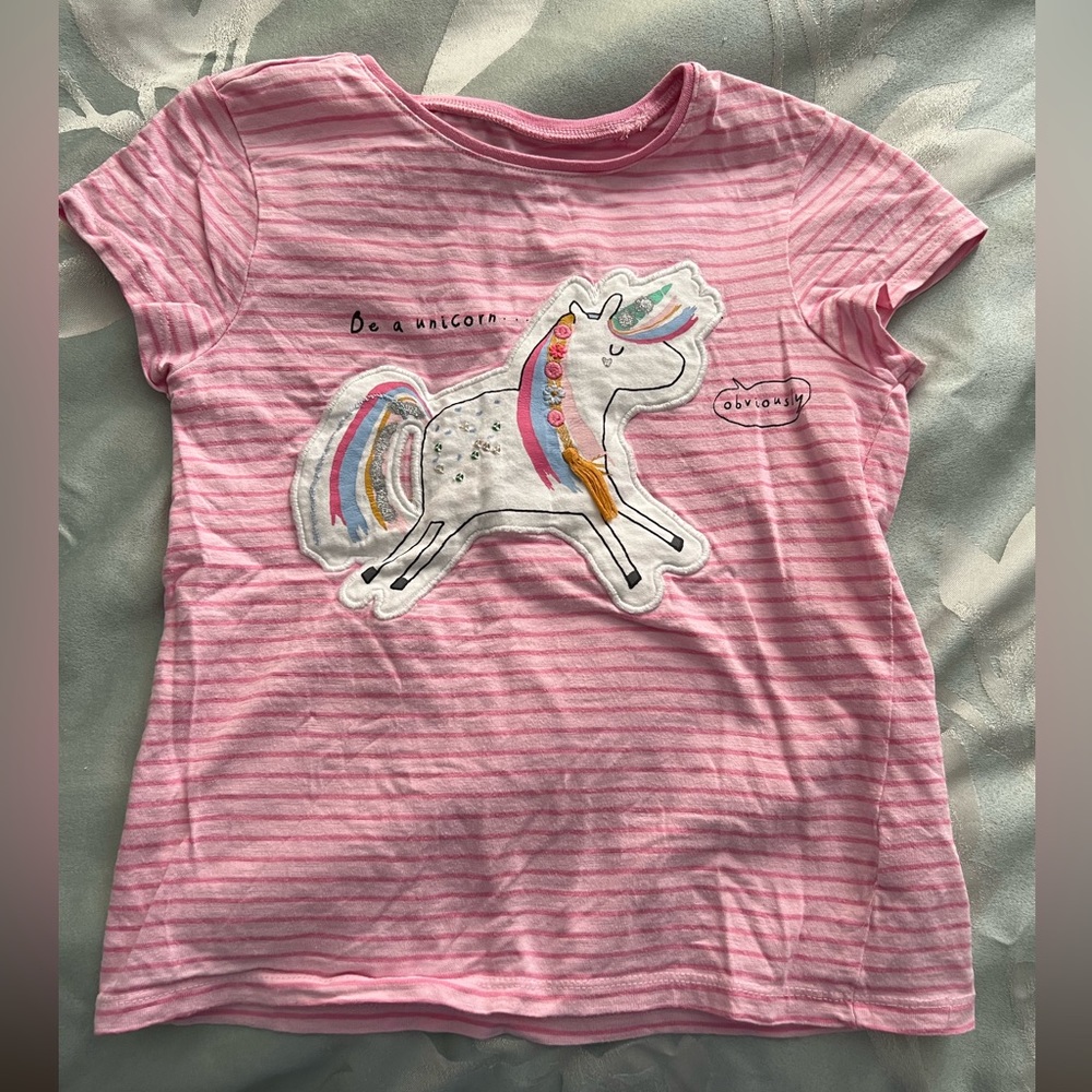 Next pink striped unicorn short sleeve shirt girls 7-8yro